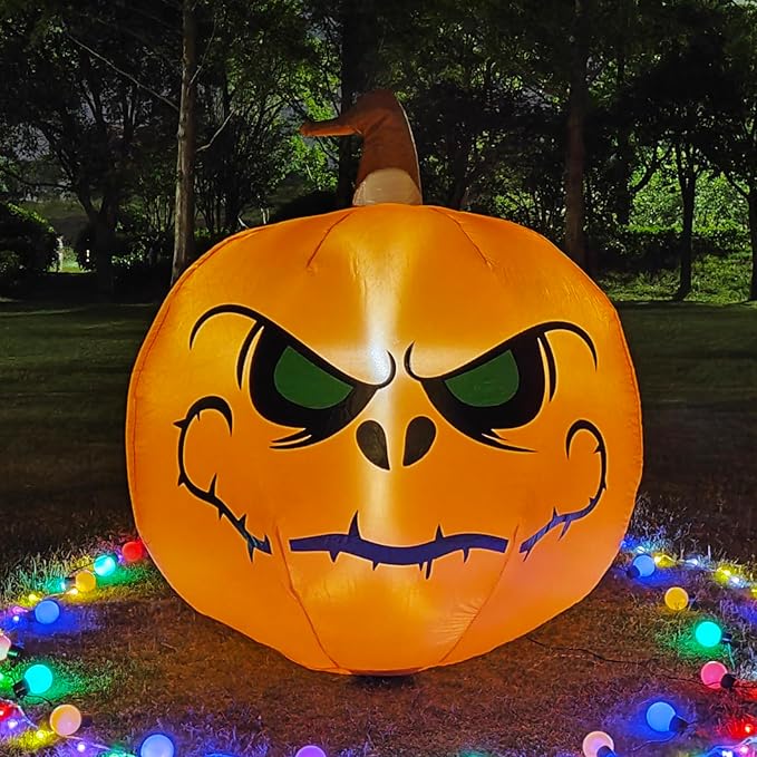 4FT Halloween Inflatable Pumpkin with Build-in LED Lights, Blow up Halloween Inflatable Outdoor Indoor Decorations Large Party Yard Decoration