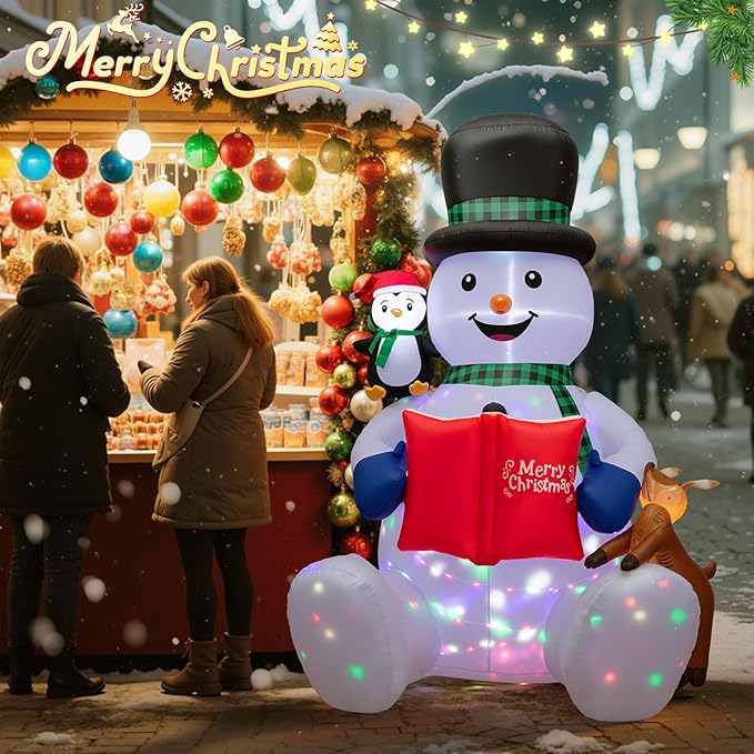 Dawdix 7 FT Christmas Inflatable Snowman Outdoor Decorations, Blow up Snowman Yard Decor Built-in LEDs, Penguin & Reindeer Christmas Decoration, Xmas Holiday Decoration for Indoor Outdoor Garden Lawn