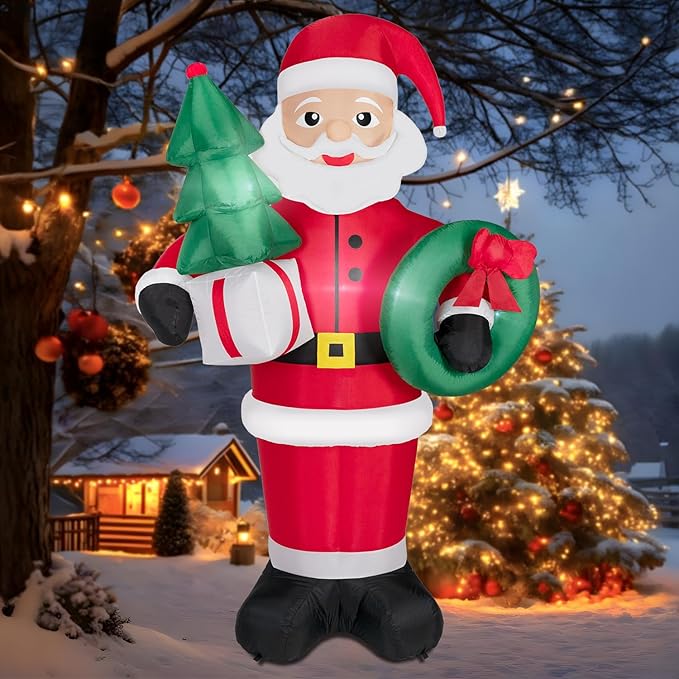 8FT Christmas Inflatables Santa Claus with Christmas Tree,Inflatables Decorations Outdoor/Indoor,Christmas Blow Up Santa Claus Yard Decorations Built-in LED Lights,for Yard/Lawn/Garden.