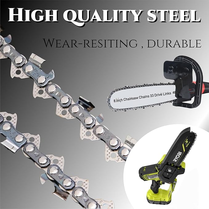 (2PK) 8 Inch Replacement Chainsaw Chain - 3/8" LP Pitch .043" Gauge 33 Drive Links – 8 in Pole Saw Chains R33 Replaces for Ryobi P4360, RY43160, P4361 / Worx WG349 WG349.9 and More