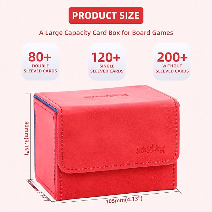 Magic Card Deck Box for MTG Single Deck Card Box fits 100+ TCG Sleeved Cards Soft Leather Card Box Top loading Card Boxes Magic Gift for MTG TCG CCG (Horizontal,Red)