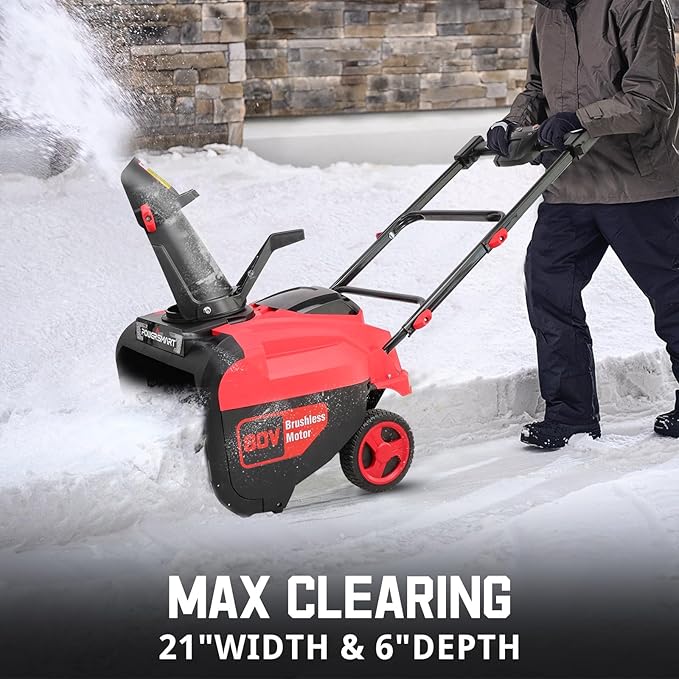 PowerSmart 80V 21-Inch Cordless Single Stage Snow Blower, 6.0Ah Battery, Charger (2 Battery)