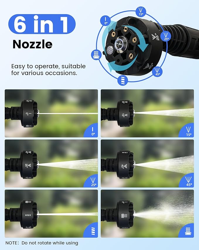 Cordless Pressure Washer 1080PSI Portable High-Pressure for Car Wash Outdoor Cleaning, 6-in-1 Adjustable Nozzle,Battery & Adaptor Included (2X 4Ah)