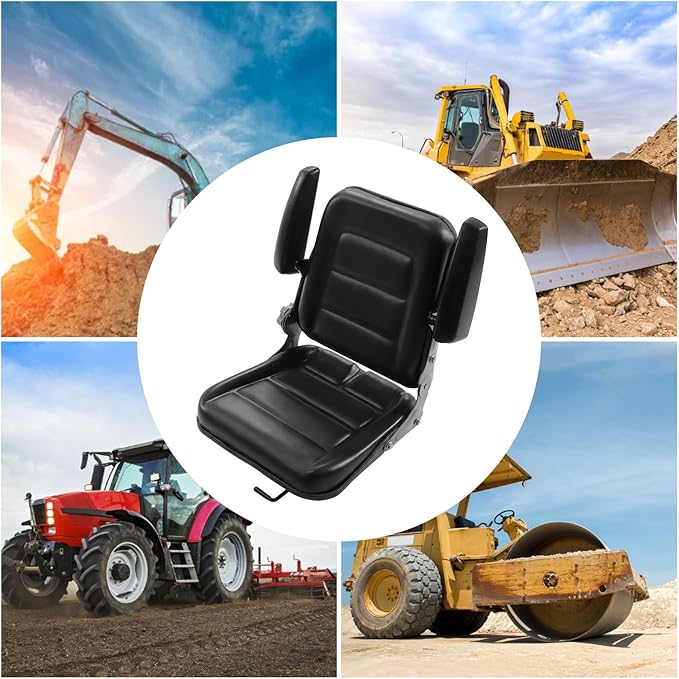 Universal Lawn Mower Seat, Replacement Forklift Seat Garden Tractor Seat with Armrest Tractor Suspension Seat Tractor Seat with Back Rest Universal PVC Tractor Seat with Adjustable Backrest Armrests