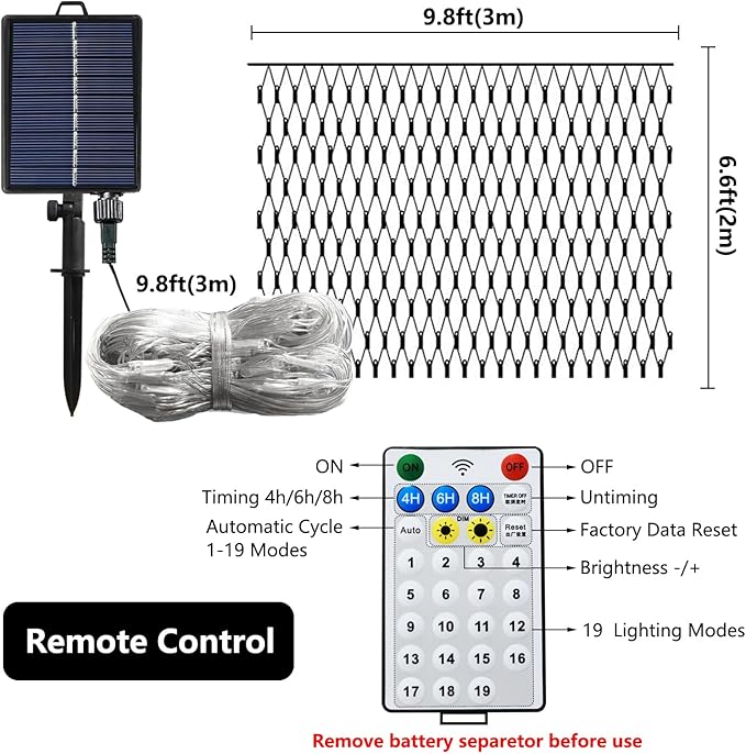 Solar Net Lights Outdoor Mesh Lights Blue, 200 LED Net Lights Christmas, Waterproof 19 Modes Timer Tree Wrap Lights for Fence, Garden, Yard, Bushes, Trunk, Halloween Decor-9.8ft x 6.6ft