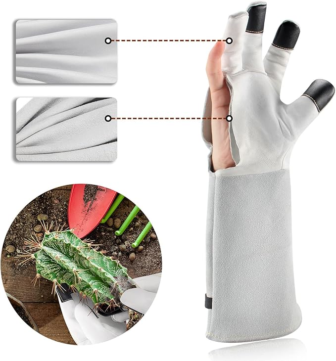 Garden Gloves Women/Men Thorn Proof, Deerskin Suede, 2 Layers Leather Rose Pruning Long Gardening Gloves for Cactus