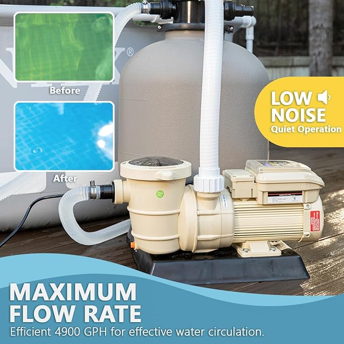 XtremepowerUS 1.5HP Variable Speed Whisper Above Ground Swimming Pool Pump, 1.5" Fitting Adapter High-Flow 3-Speed, Timer LCD Panel, 115/230V