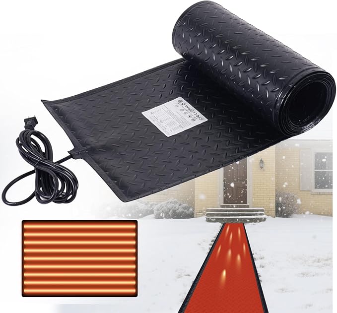 Snow Melting Mats for Roof Valley Walkways, 120V Outdoor Electric Heated Melting Snow Ice Removal, Roof Deicing System Black 15 in x 11.5 ft