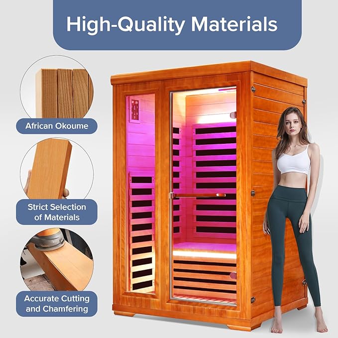 Far Infrared Sauna Home Sauna Spa Room for 2 Person Low-EMF Wood 1880W Indoor Saunas with Oxygen Bar 47.2 * 41.3 * 74.8Inch