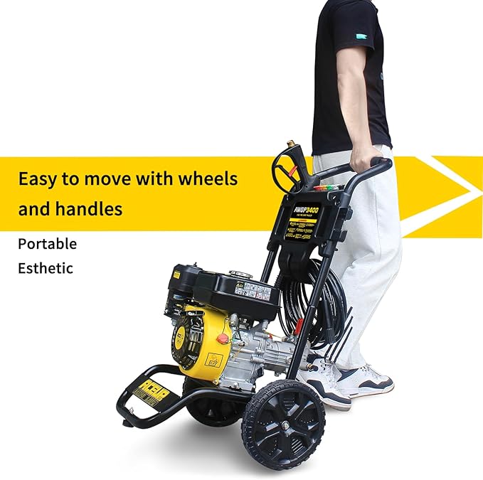 Aceup Energy 3400 PSI Gas Pressure Washer Gas Power Washer 2.6 GPM 212cc 1L Foam Cannon 4 Nozzles for Garden, Cars, Homes, Fences