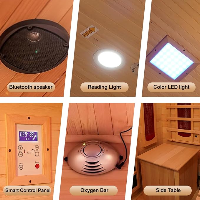 Corner Sauna 1 Person, Infrared Wooden Sauna, Luxurious Canadian Hemlock Home Saunas, 2300 W 8 Heating Element, Low EMF Full Size Indoor Spa(Right Recliner)