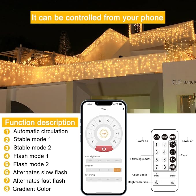49ft Christmas Lights Outdoor, 640 LED Waterproof 8 Modes String Light with App and Remote Control for Outside House Roof Decorations Indoor Decor-Warm White
