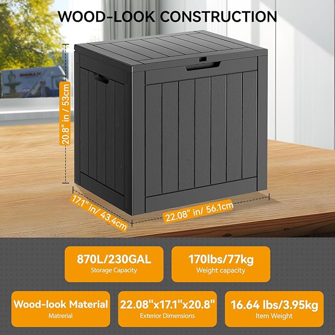 NUNU LAB Outdoor Storage Box, 32 Gallon Deck Box Indoor Outdoor Storage Bin, Waterproof Resin Patio Storage Box for Garden Tools, Package Delivery, Pool Accessories Lockable