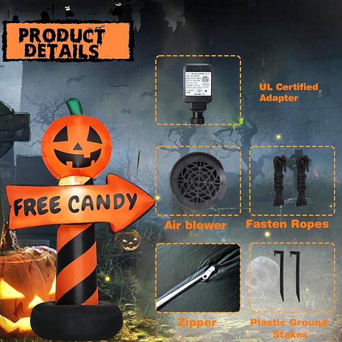 Halloween Inflatable Decoration Sign 4 FT Halloween Inflatables Outdoor Blow up Outdoor Halloween Inflatables Decorations with LED Light Built-in for Holiday Party Yard Decor