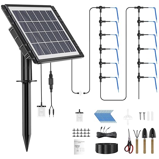 Drip Irrigation System - Skycow Solar Automatic Drip Irrigation Kit System 15 Potted Indoor Outdoor Garden Balcony Anti-Siphoning Plant Watering System 25 Timing Mode 1500mAh Battery 49FT