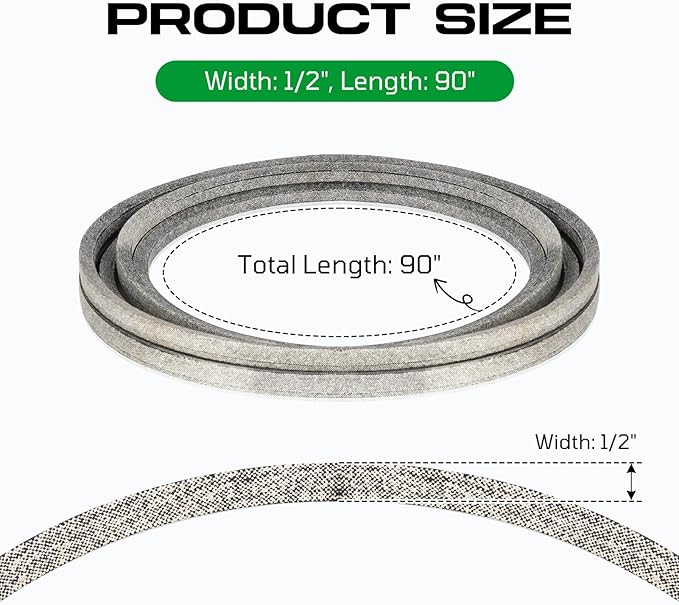 Lawn Mower Deck/Drive Belt 1/2" x 90" fit for John Deere M82718, AYP/Husqvarna/Craftsman 125907 125907X 532125907 105732X, Simplicity 1666698SM 1716854SM1666698, MTD 754-04122 954-04122