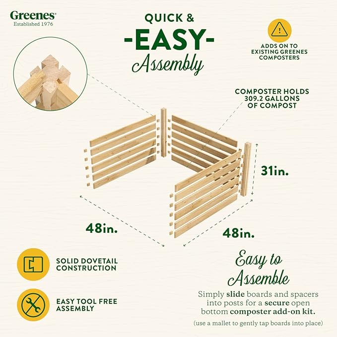 Greenes Fence Cedar Wood Composter Add-On Kit, 48" L x 48" W x 31" H / 309.17 gallons - Made in USA with North American Cedar