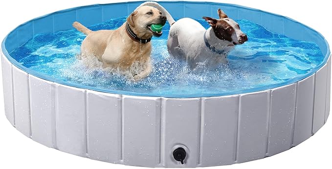 Yaheetech Foldable Dog Pool Collapsible Hard Plastic Dog Swimming Pool Portable Pet Pools Doggie Wading Pool Bath Tub for Puppy Small Medium Large Dogs, 55 x 12 Inches Gray