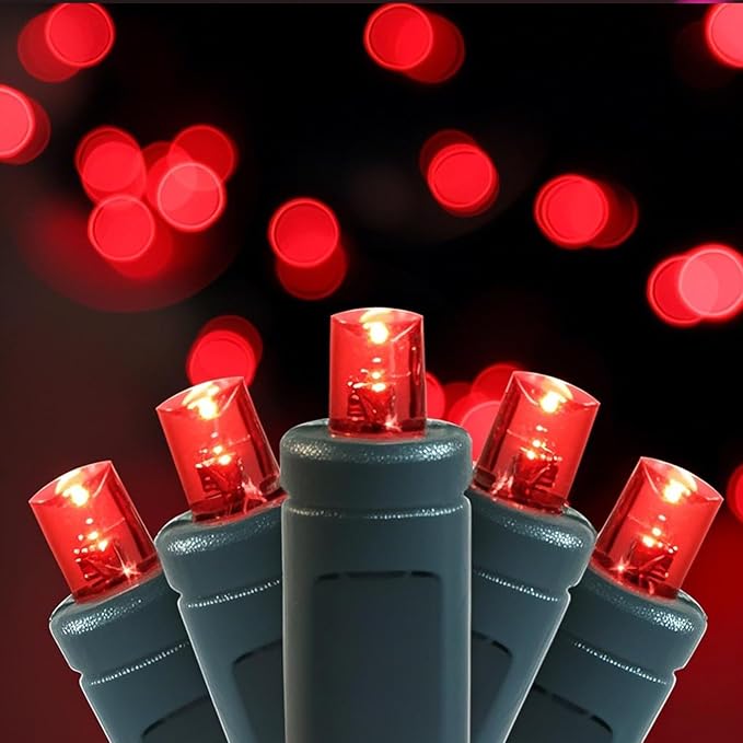 50 LED 5MM Red Christmas Lights, 17FT Indoor/Outdoor String Light, Mini Lights for Garden, Patio, Christmas Trees - Green Wire, Commercial Grade, UL Listed