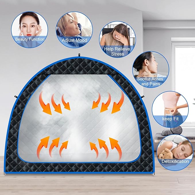 Smartmak Full Size Steam Sauna Tent, Three Person Portable Full Body Home Spa Room, Personal Large Space for Relaxation, Steamer NOT Included