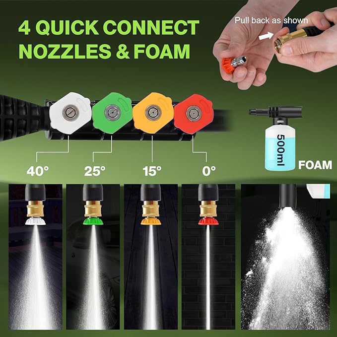 5000PSI Pressure Cleaner, 2025 New Power Cleaner with 33FT Flexible Extension Pressure Cleaner Hose Reel, 4 Nozzles, Professional Power Cleaners for Home/Car(Green)