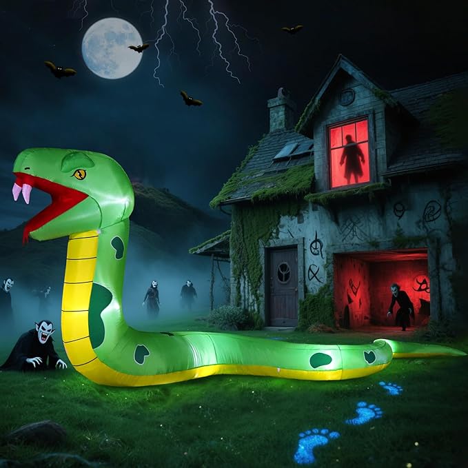 DomKom 13FT Halloween Inflatable Blow Up Decorations, Giant Snake, Built-in LEDs for Holiday Party, Garden, Lawn, Yard, Patio Décor