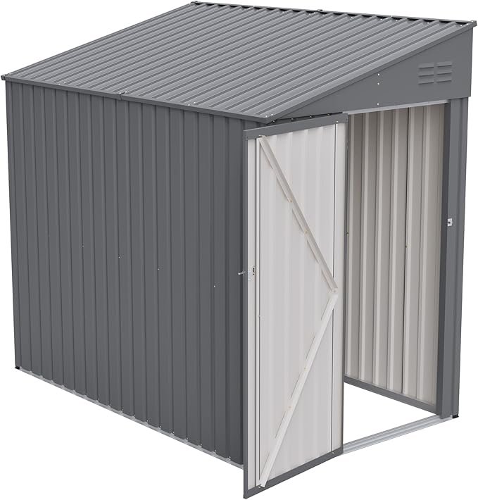 4x8 FT Outdoor Storage Shed,Lean to Lockable Metal Garden Shed Steel with Reinforced Beams,All Weather Waterproof Storage House W/Lockable Door,for Backyard,Patio,Lawn,Garden,Dark Gray