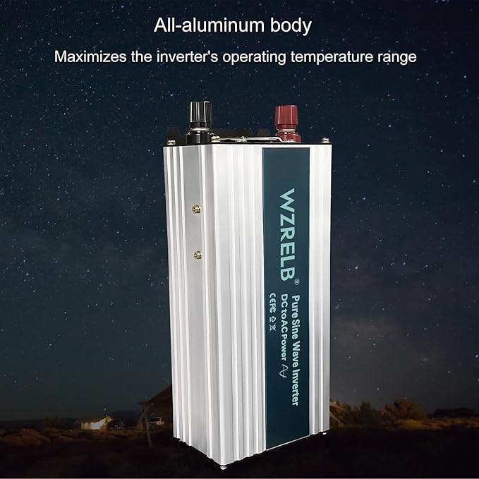 WZRELB 1000W Pure Sine Wave Inverter 24V DC to 110V 120V AC,Car Power Inverter with Dual AC Outlets, LED Display,Off-Grid Portable Power Converter for Home, RV, Truck, Camping
