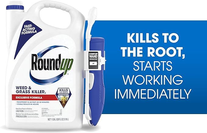 Roundup Weed & Grass Killer₄ with Comfort Wand, Use in and Around Flower Beds, Trees, and Driveways, 1 gal.