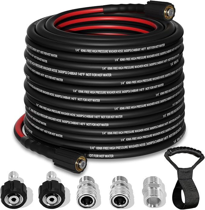 Flexible Pressure Washer Hose 100 FT, 3600 PSI Kink Resistant Power Washer Hose Replacement, 1/4" electric Washer Hose Extension With M22 x 3/8" Quick Connector