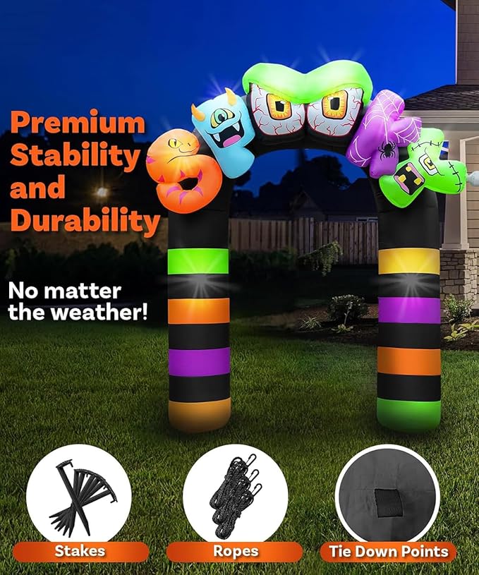 Giant Halloween Inflatables 9FT Spooky Archway, Halloween Inflatable Arch Built-in 8 LED for Spooky Halloween Inflatables Outdoor Decoration Graden Lawn Decor Party Haunted House