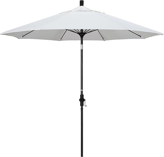 California Umbrella 9' Round Aluminum Pole Fiberglass Rib Market Umbrella, Crank Lift, Collar Tilt, Black Pole, Sunbrella Spectrum Mist
