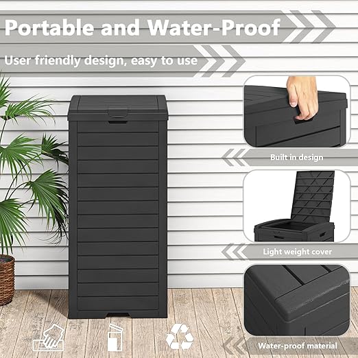 31 Gallon Kitchen Waste Bin with Lid and Drip Tray for Easy Cleaning-Perfect，Resin Outdoor Trash Can for 33-40 Gal Trash Bag, Outdoor Trash Can for Patio,Black Kitchens, and Outdoor Entertaining