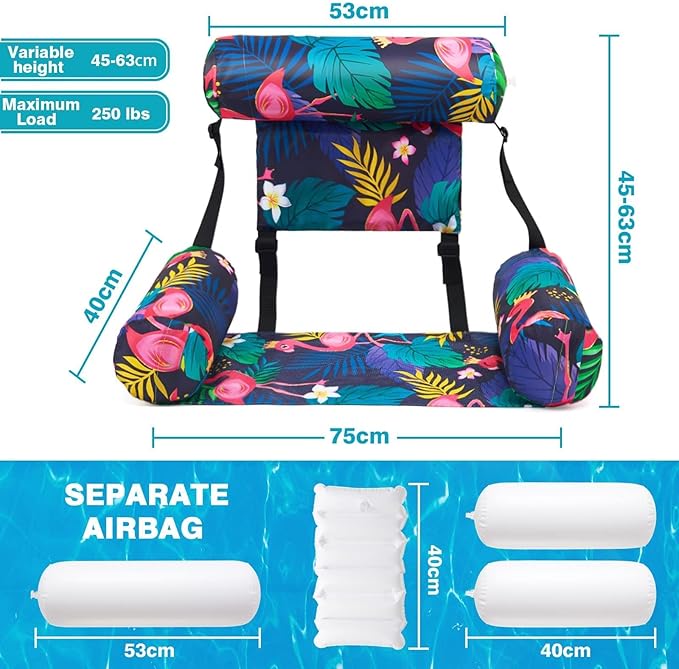 WERNNSAI Inflatable Pool Chair Float for Adults - 2 Pack Fabric Hammock Adjustable Floating Lounge Chairs for Swimming, Beach, Lake
