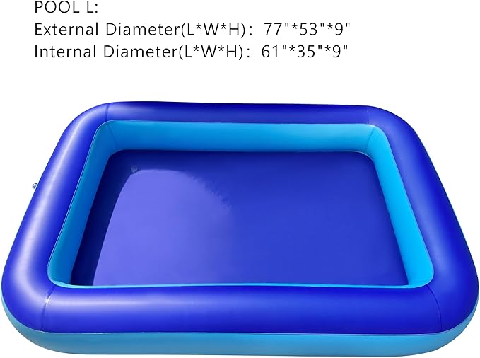 Inflatable Splash Pool for Kids, Plastic Wading Pools Outdoor, Large Sensory Sand & Water Play Pit for Toddlers, Kiddie Small Swimming Pool with Air Pump, Sand Box Backyard(77"*53"*9")