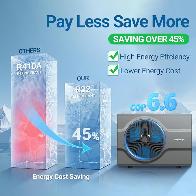 58000 BTU Inverter Swimming Pool Heat Pump, 17000 Gallon Electric Pool Heater Above and Inground Pool,WiFi App Control, Pool Heater 220V/60Hz