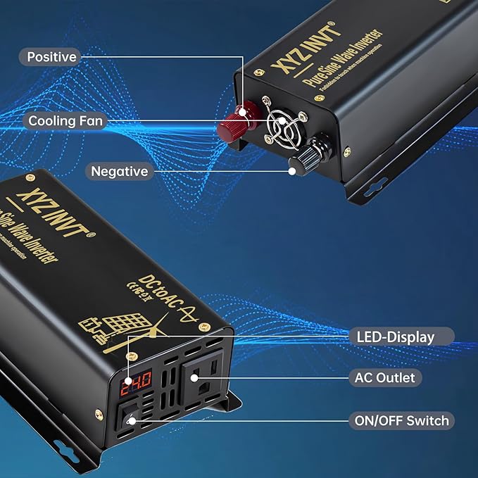 300W Pure Sine Wave Inverter DC 24V to AC 110V 120V Power Converter 600W Peak with LED Display for Most Small Power Appliances