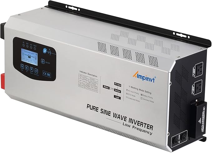 Ampinvt 5000W Peak 15000watts Pure Sine Wave Power Inverter 24V DC to 120/240V AC Split Phase with Battery AC Charger,Off Grid Low Frequency Solar Inverter for Home