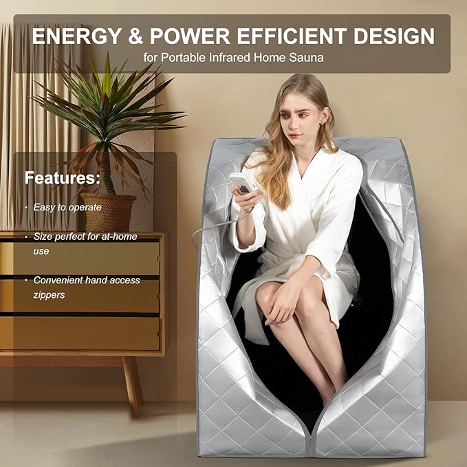 Portable Far Infrared Sauna for Home, Personal Sauna Spa for Relaxtion & Detox at Home, 1 Person Full Body Sauna Tent with Separate Heating Foot Pad & Foldable Chair (L 27.6’’ x W 31.5’’ x H 37.8’’)
