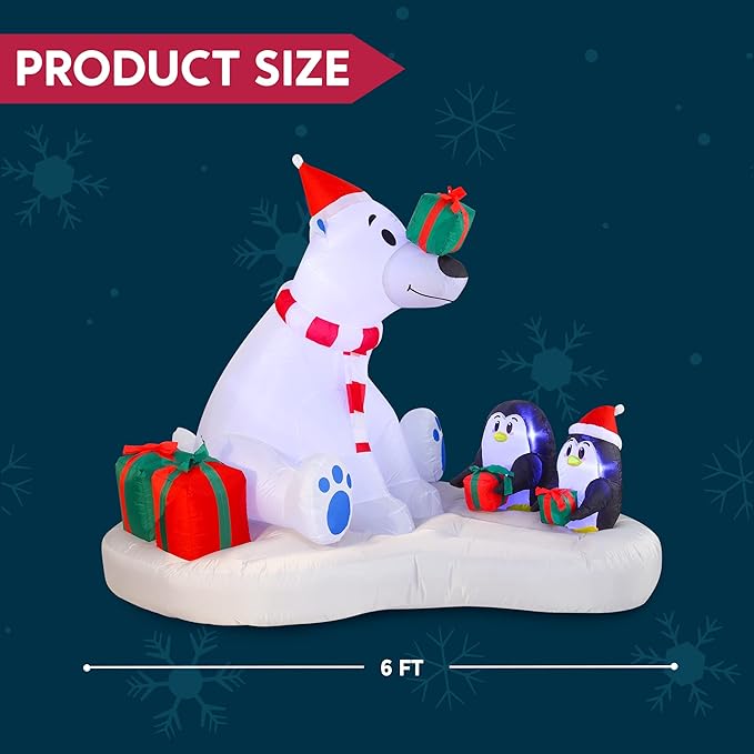 Joiedomi 6 FT Long Christmas Inflatable Decoration Polar Bear & Penguins with Build-in LEDs, Blow Up Inflatable for Christmas Party Indoor, Outdoor, Yard, Garden, Lawn Décor, Holiday Season Decoration