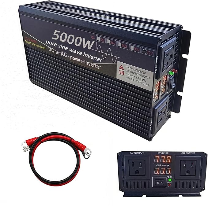5000W Power Inverter 12V DC to 110V AC Converter with LED Display Dual AC Outlets Dual Fans Radiating for RV, Camp, Boat and Home Emergency Portable Pure Sine Wave Inverter (LED Screen, 5000W 12V)