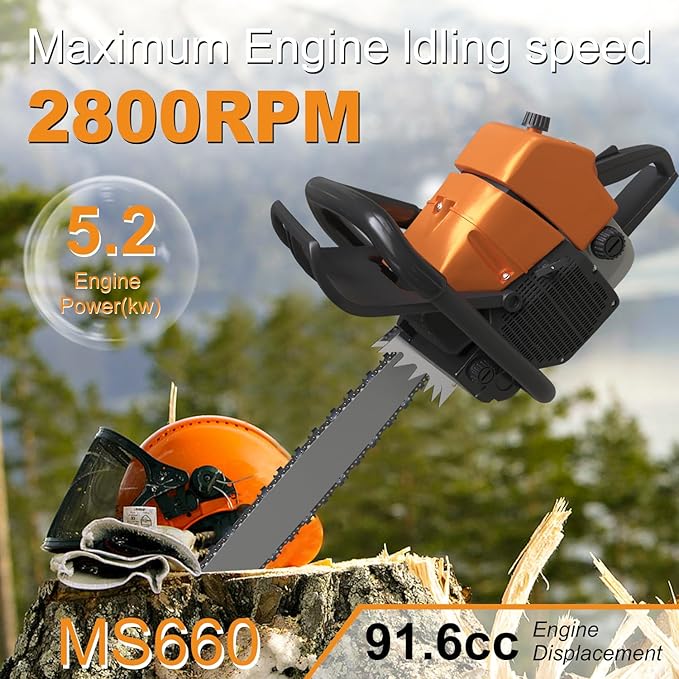 660V 36 Inch Gas Chainsaw for MS660 G660 066 For Stihl G660 NS892, 92cc 2-Cycle 5.2KW 7HP Powerhead with 36" Bar & Chain, OEM Code Compatible, All Parts Replacement