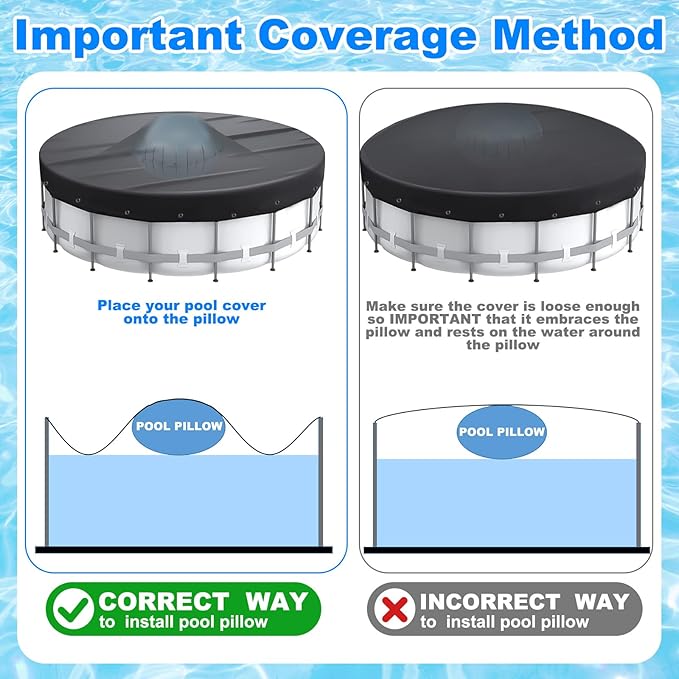 Hungdao 4ft Pool Pillow Cover for Above Ground with 12 Pcs Inflatable Pool Cover Weight with Hook Winter Ice Antifreezing Hanging Bag with Rope and Connection Buckle(Sky Blue,4ft,Round)