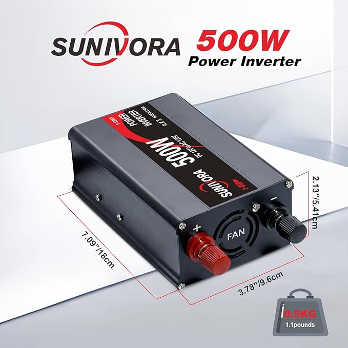500 Watt Inverter 12V DC to 110V/120V AC 60HZ 1000 Watt(Peak) Car Power Inverter with 2 AC Outlets & Dual USB Ports for Car Vehicle Truck Camping