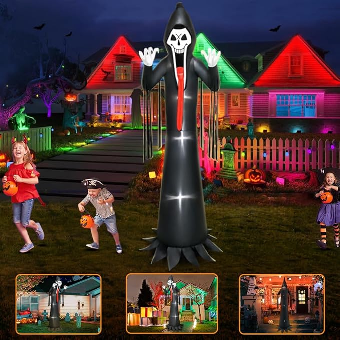 10 FT Halloween Inflatable Grim Reaper Decoration with Led Light Scary Halloween Inflatables Outdoor Lawn Decor Decorations Blow up Inflatables for Holiday