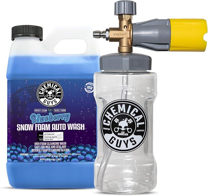 Chemical Guys Big Mouth Max Release Foam Cannon and Blueberry Snow Foam Car Wash Soap, 64 fl oz - Car, Truck, SUV, RV & Boat Wash (Big Mouth Cannon Connects to Pressure Washer) 34 oz Bottle - 2 Items