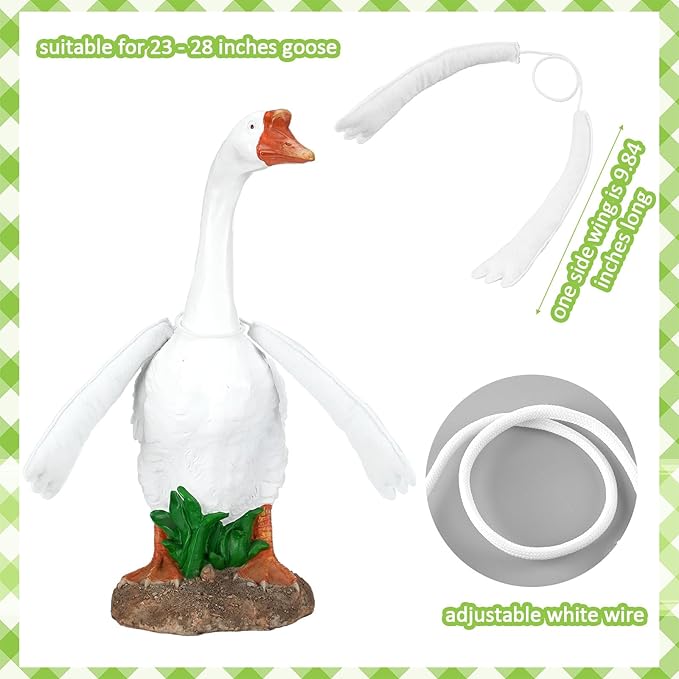 Poseable Goose Wings for 23''-28" Porch Goose Adjustable White Wire Geese Arm Wings Costume Accessories for Front Porch Lawn Patio Yard Decoration