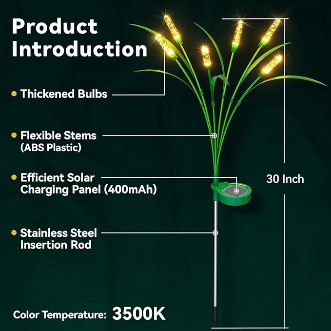 Solar Garden Lights 2 Pack, 16LED Swaying Solar Lights for Mother's Day, 30 Inches Waterproof Yard Light for Pathway Yard Outdoor Garden Decor, Gardening Gifts, Warm White