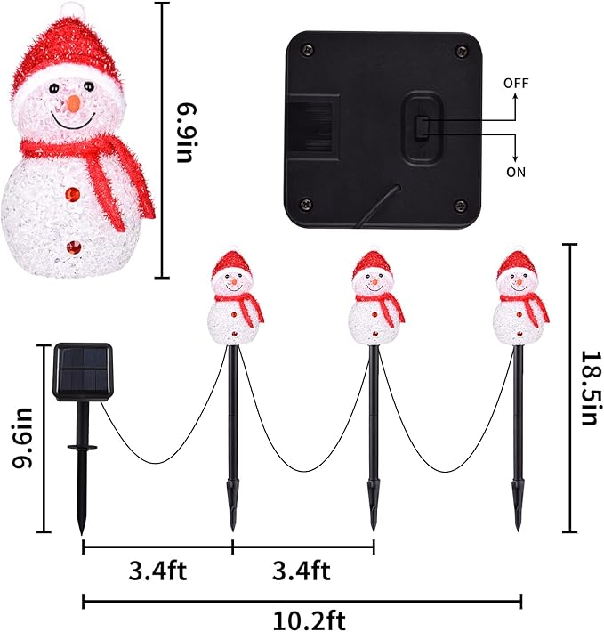 3PCS Snowman Shape Solar Christmas Lights Decorations, Solar Landscape Pathway Stakes Lights, Outdoor Christmas Lights Decor for Garden, Yard, Porch (Red Hat-Warm White)