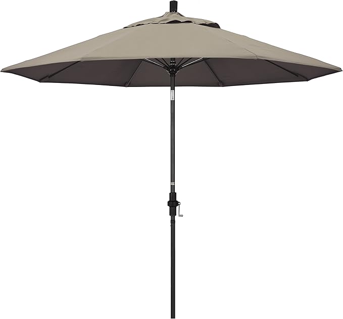 California Umbrella 9' Round Aluminum Pole Fiberglass Rib Market Umbrella, Crank Lift, Collar Tilt, Black Pole, Sunbrella Spectrum Mist